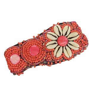 Handcrafted Beaded Bracelet With Cowrie Shells & Coral Accents